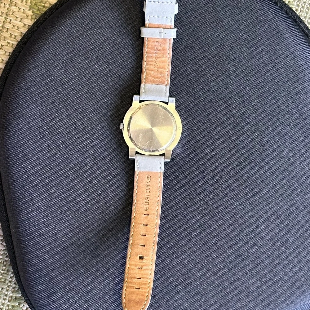 Movado Black Face Watch with Gray Leather Band 🖤